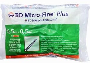 Шприц інсуліновий BD Micro-Fine Plus 0,5мл U100 голка 30G (0,30x8мм) №10 (арт.320930) (Мікро-Файн Плюс)