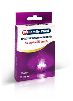 Пластир Family Plast бактерицидний на шовковій основі 25х72мм №20 / Фемілі Пласт