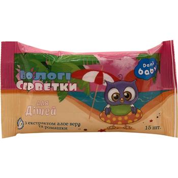 Серветки вологі дитячі Dani baby з екстрактом алое вера та ромашки, №15
