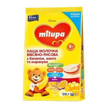 Каша молочна Milupa вівсяно-рисова з бананом, манго та маракуєю для дітей з 8 місяців, 210г