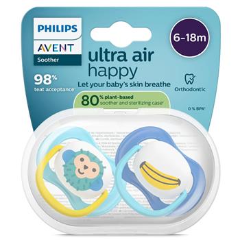 Пустушка силіконова Avent Ultra Air Happy (6-18м) ортодонтична арт.SCF080/26 №2 у футлярі для стерилізації