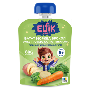 Пюре дитяче (6+) овочеве Elfik Magic Батат Морква Броколі, 80г