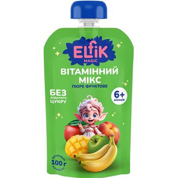 Пюре дитяче (6+) фруктове Elfik Magic Вітамінний мікс без цукру, 100г