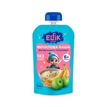 Каша фруктова (6+) Elfik Magic Яблуко-банан і Мультизлак без цукру, 110г