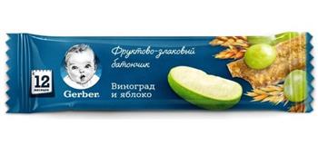 Батончик дитячий (12+) Gerber фруктово-злаковий з виноградом та яблуком, 25г