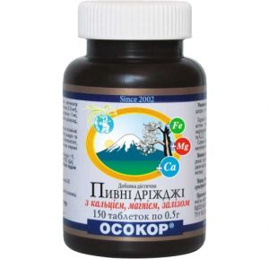 Дріжджі пивні Осокор з кальцієм, магнієм, залізом, табл. по 0,5г №100 банка