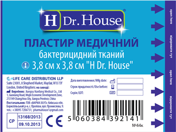 Dr.House® Др.Хаус Пластырь мед.бактериц.тканый 3,8см х3,8см