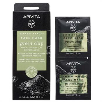 Маска для обличчя Apivita Green Clay із зеленою глиною, Глибоке очищення, саше 2 х 8мл