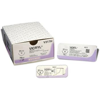 Шовний матеріал хірургічний Вікрил р. USP 0 (3,5), що розсмоктується, довжина 90см, голка колюча 48мм, 1/2 кола W9450 №12