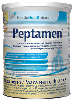 Суміш Peptamen на основі гідролізованого білка молочної сироватки, для дітей від 10 років та дорослих, 400г / Пептамен