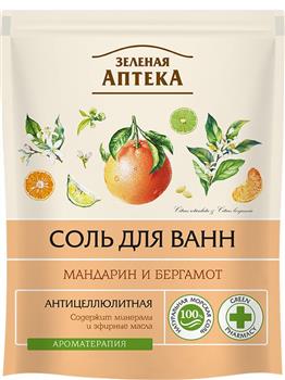 Сіль для ванн Зелена аптека Мандарин та бергамот антицелюлітна, 500г дой-пак