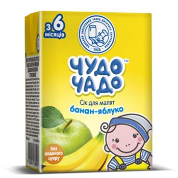 Сік Чудо-Чадо "Банан-яблуко" з м'якоттю без цукру 200мл (з 6міс.)