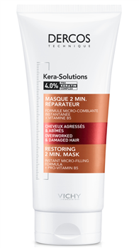 Маска Vichy Dercos Кера-Солюшнз відновлююча 2-хвилинна з комплексом Про-Кератин для реконструкції поверхні пошкодженого ослабленого волосся, 200мл / Віши Деркос