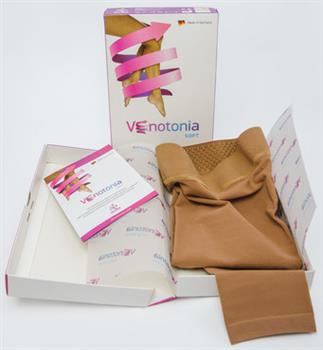 Панчохи компресійні Венотонія Софт AG CCL2, 2 клас, р.III+, відкритий носок, короткі, колір карамель, кайма з силіконовими крапками / Venotonia Soft