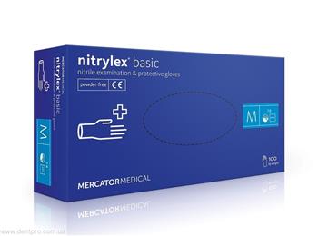 Рукавички нітрилові оглядові nitrylex basic, неприпудрені н/с р.M (7-8) пар №50 / Нітрілекс