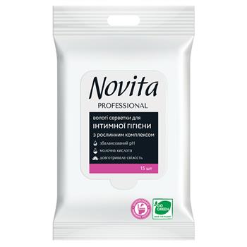 Серветки вологі для інтимної гігієни Novita Professional з рослинним комплексом №15 / Новіта