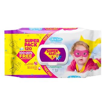 Серветки вологі "Super Baby" Super Pack ромашка та алое, №120 (з клапаном)