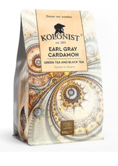 Чай (суміш зеленого та чорного) Kolonist "Граф Грей Кардамон", стандарт GP1/Pekoe, 100г пакет / Колоніст