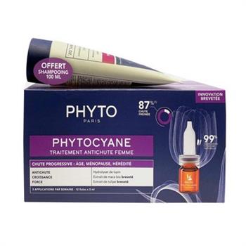 Набір Phyto Phytocyane Progressive, Anti-Hair Loss Treatment For Women проти випадіння волосся у жінок (ампули 12х5мл + шампунь 100мл)
