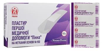 Пластир Першої мед.допомоги на нетканій основі 76мм х 25мм №100 (Pinna/Arsa)