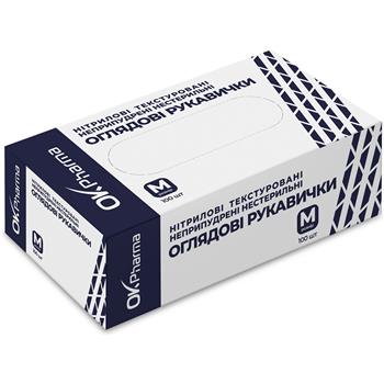 Рукавички оглядові OK Pharma нітрилові без пудри, текстуровані, нестерильні, р.М, пар №50