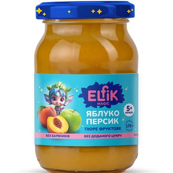 Пюре дитяче (5+) фруктове Elfik Magic яблуко та персик, 170г