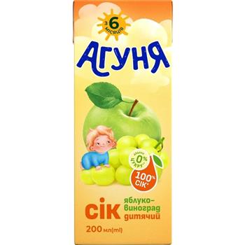 Сік Агуня дитячий (6+) яблучно-виноградний 200мл